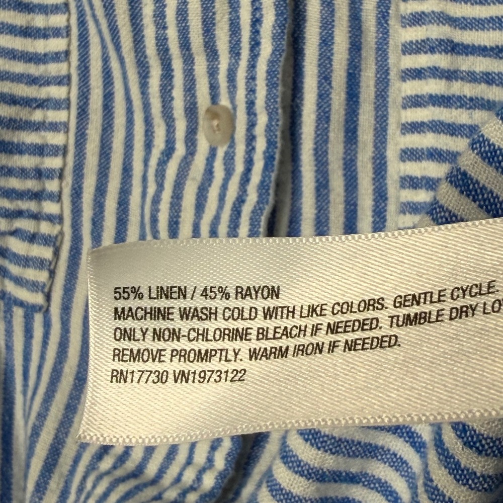 Universal Thread Linen Blend Top Womens L Blue White Stripe Boxy Beach Lagenlook - Picture 4 of 7